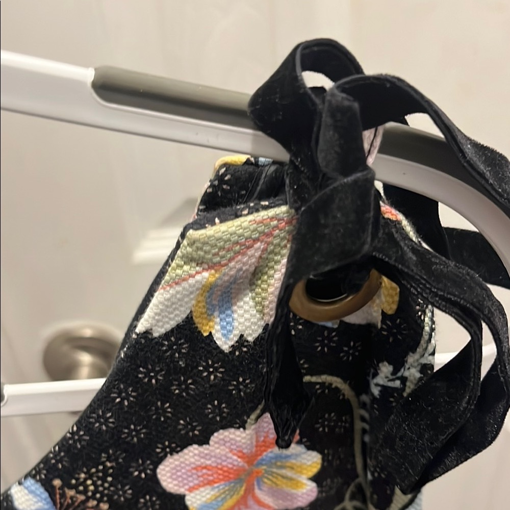 Anthropologie Floral Black One-Shoulder Dress with shoulder ribbon - Picture 5 of 5